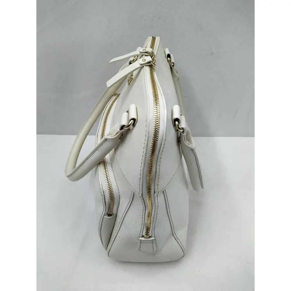 Kate Spade New York White Leather Top Handle Zipper Pocket Satchel Shoulder Bag
